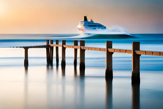 a cruise ship is sailing in the ocean at sunset. AI-Generated photo