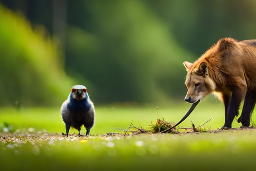 a fox and a bird standing next to each other. AI-Generated photo