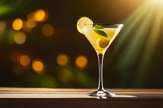 a cocktail with a slice of lemon and mint. AI-Generated photo