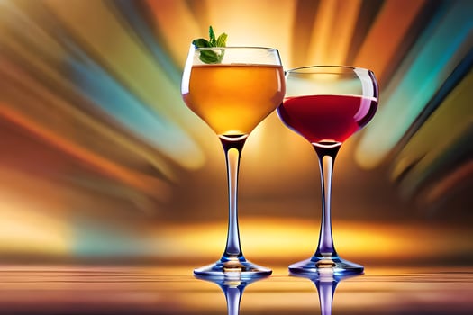 two glasses of wine with a colorful background. AI-Generated photo