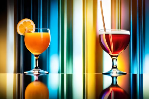 two glasses of orange juice and a glass of wine. AI-Generated photo