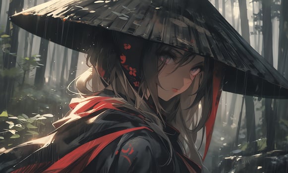 AI Generative samurai assassins girl with bright eyes in anime style photo
