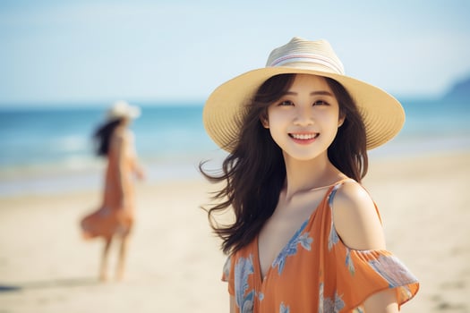 Young asian woman in summer dress and big smile AI Generative photo