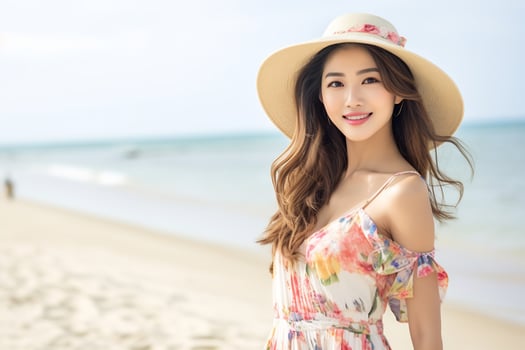Young asian woman in summer dress and big smile AI Generative photo