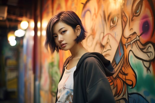 Beautiful asian girls short hair in casual outfit AI Generative photo