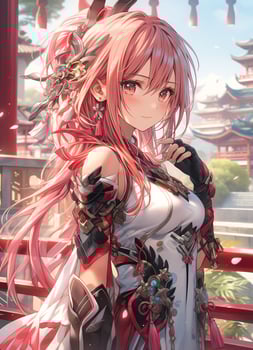 AI Generative warrior anime girl in pink and anime style photo