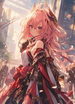 AI Generative warrior anime girl in pink and anime style photo