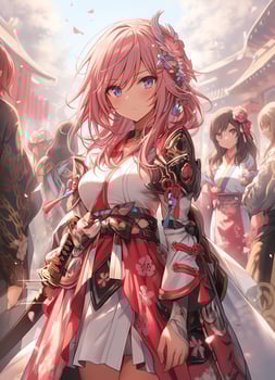 AI Generative warrior anime girl in pink and anime style photo