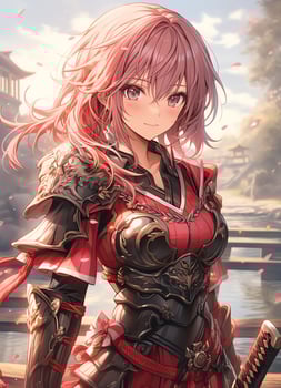 AI Generative warrior anime girl in pink and anime style photo