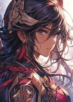 AI Generative warrior anime girl in pink and anime style photo