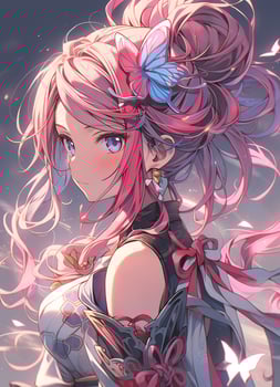 AI Generative warrior anime girl in pink and anime style photo