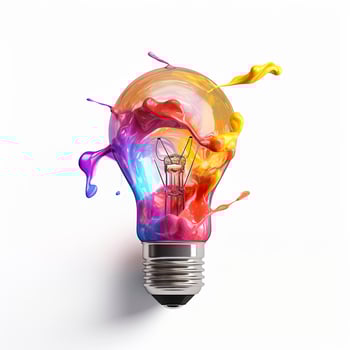 Unique Creative idea concept with lightbulb made out of paint. AI Generated photo