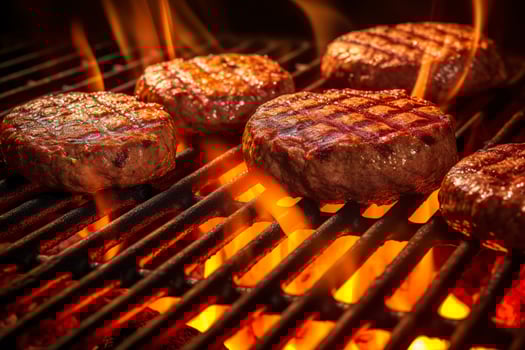 Hamburgers on the grill. AI Generated photo