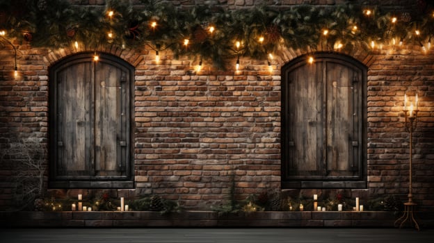 Christmas background with brick wall photo