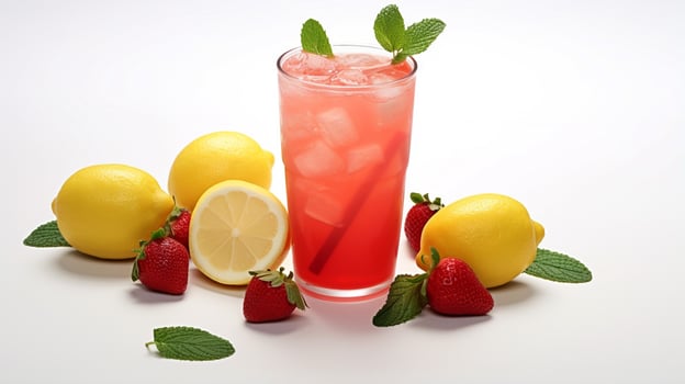 Photo of a Strawberry Lemonade isolated on flat white background. Generative AI