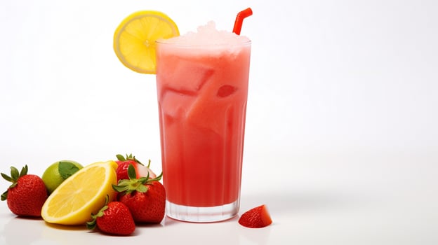 Photo of a Strawberry Lemonade isolated on flat white background. Generative AI