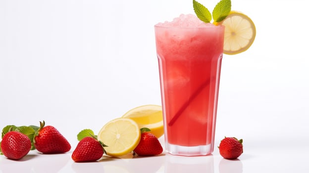 Photo of a Strawberry Lemonade isolated on flat white background. Generative AI