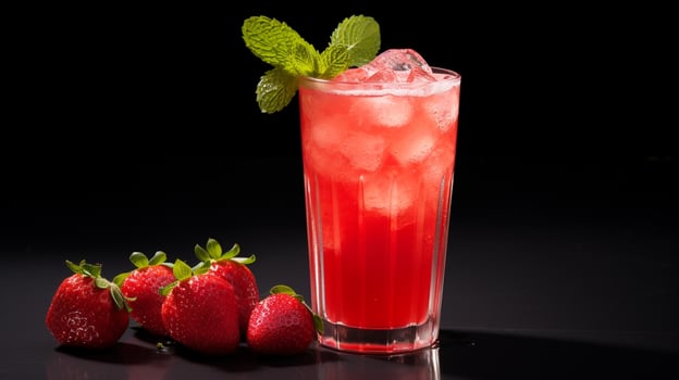Photo of a Strawberry Lemonade isolated on flat black background. Generative AI