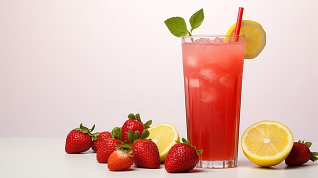 Photo of a Strawberry Lemonade isolated on flat white background. Generative AI