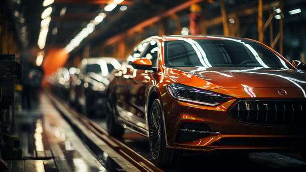 Industrial high-tech line for the assembly and production of modern cars at the plant photo