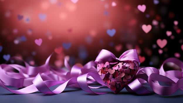 Festive love hearts and ribbons decorations for Valentine's Day photo