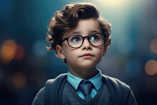 A business boy with glasses and a backpack. AI-Generated photo