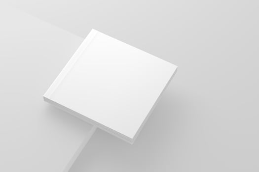 Square Softcover Book White Blank 3D Rendering Mockup photo