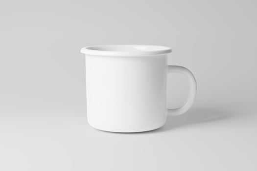Enamel Mug 3D Rendering White Blank Mockup photo