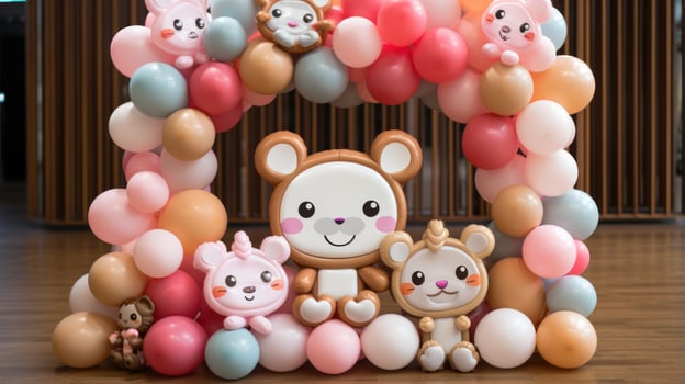 Cute cartoon animal balloon frame for kids' birthdays photo