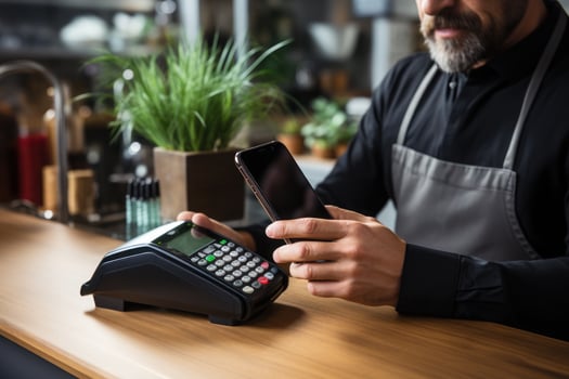 Mobile Payment via smartphone. Generative AI photo