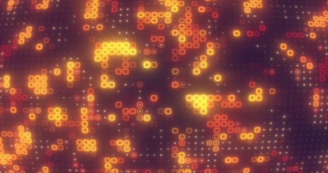 Abstract yellow orange energy squares glowing digital particles futuristic hi-tech background photo