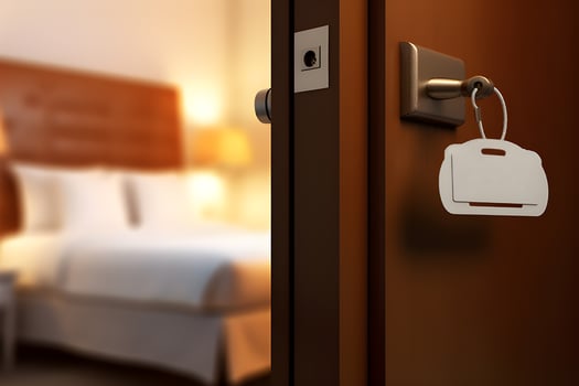Entering the Hotel Room. Generative AI photo