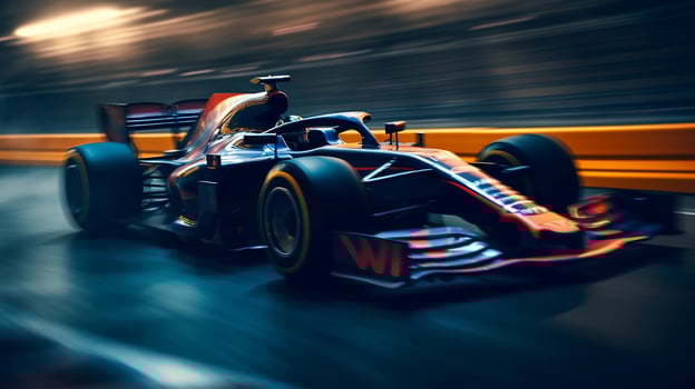 High-speed luxury Formula1 car running on a modern racetrack. created with Generative AI photo