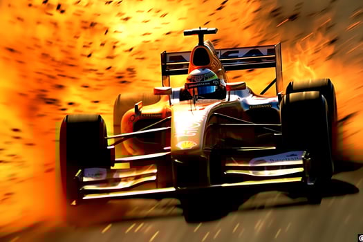 Fast racing car and pilot in formula one champion competitions with speed and flame. Motorsport car concept by AI Generated photo