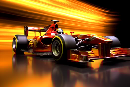 Fast racing car and pilot in formula one champion competitions with speed and flame. Motorsport car concept by AI Generated photo