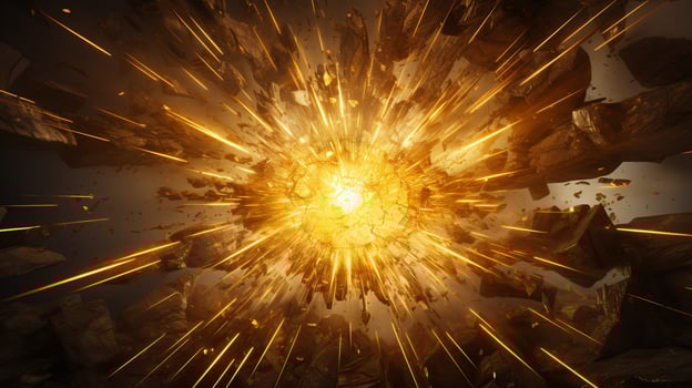 Explosion with golden lighting. Generative AI photo