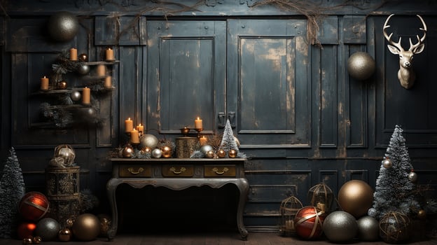 Christmas decorations in the classic dark church, AI Generated photo