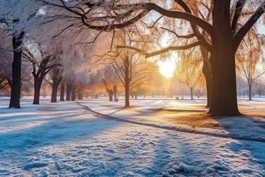 morning frosty winter park landscape AI Generated photo