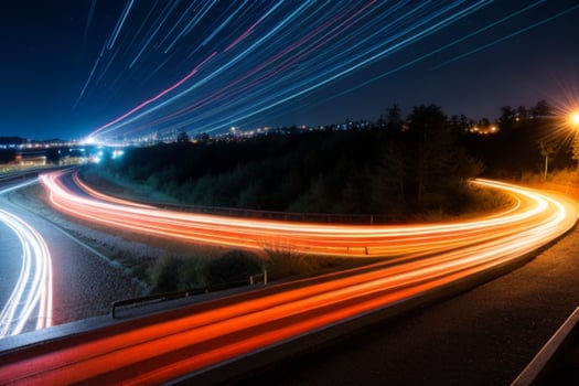 Light Trails at Night background. AI Generative Pro Photo