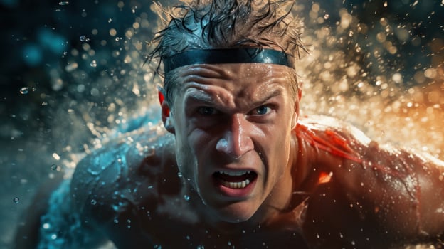 Energetic shot of a swimmer racing through the water like a torped photo