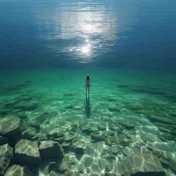 A serene shot of a lone swimmer in a crystal-clear pool photo