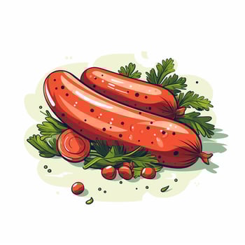Sausages with parsley and cherry tomatoes. Vector illustration. Ai Generated photo