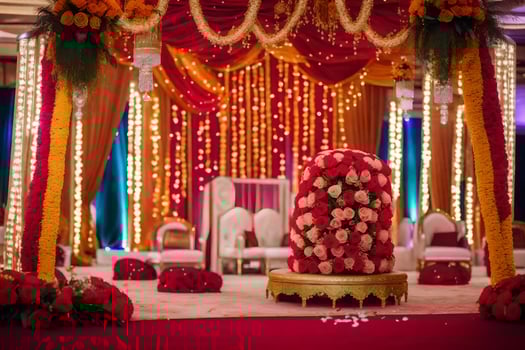 an indian wedding ceremony with red and orange decorations. AI-Generated photo