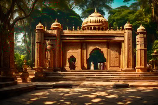 a beautiful temple in the middle of a park. AI-Generated photo
