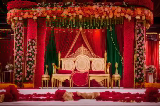 an indian wedding ceremony with a red and gold theme. AI-Generated photo