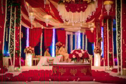 a red and gold wedding ceremony with a red and gold backdrop. AI-Generated photo