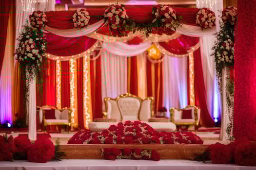 an indian wedding ceremony with red and white decorations. AI-Generated photo