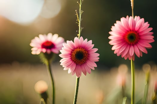 pink flowers in a field with sunlight. AI-Generated photo