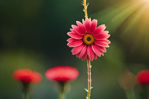 a single pink flower is standing in the sun. AI-Generated photo