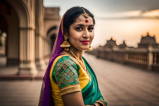 a woman in traditional indian attire poses for a portrait. AI-Generated photo
